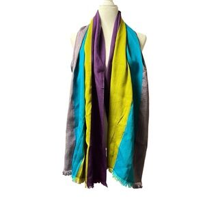 Color Block Scarf Artsy Eclectic Preppy Vibrant Striped Green Purple Blue
